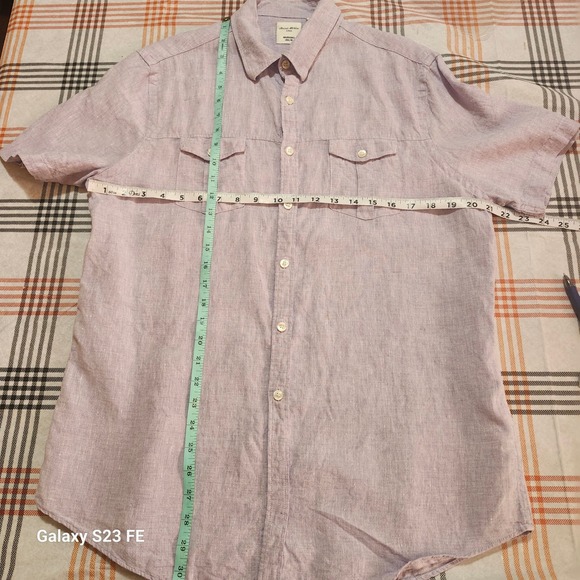 Baird McNutt Linen Murano Slim Fit Short Sleeve Button Up Shirt Mens L Lavender - Picture 9 of 11